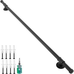 Black 5 ft 200lbs Capacity Industrial Iron Pipe 1.25 Inch Tube Diameter Indoor Stairs Wall Mounted Stairway Handrail