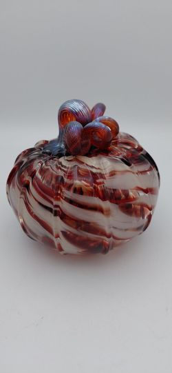 Signed 2017 Art Glass Pumpkin By The Tacoma Glass Studio