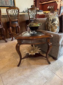 Glass & Cherry Wood End Table