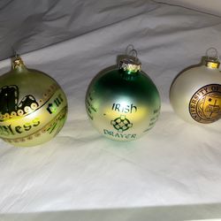 4 Notre Dame Fighting Irish glass Christmas Ornaments Shamrock Prayer 