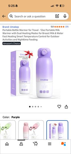 12oz Portable Milk Warmer with Dual Heating Modes for Breast Milk & Water Fast Heating Smart Temperature Control for Outdoor Activities and Nighttime 