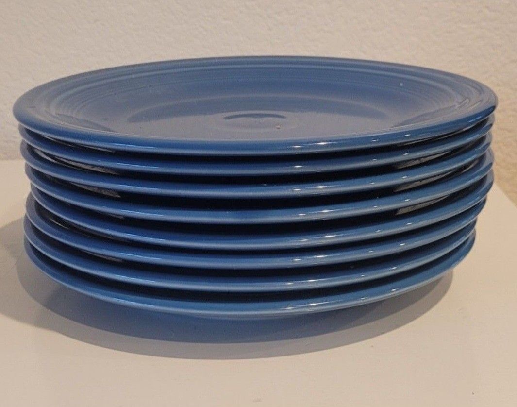 8 Fiesta Cobalt Blue Dinner Plates by HOMER LAUGHLIN