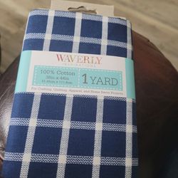 Waverly Navy White Patterned 1 Yard Fabric Cut 100% Cotton 36" x 44" 