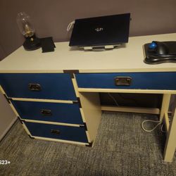Desk Blue And White. "45 Wide, "30  Tall, "16 Deep