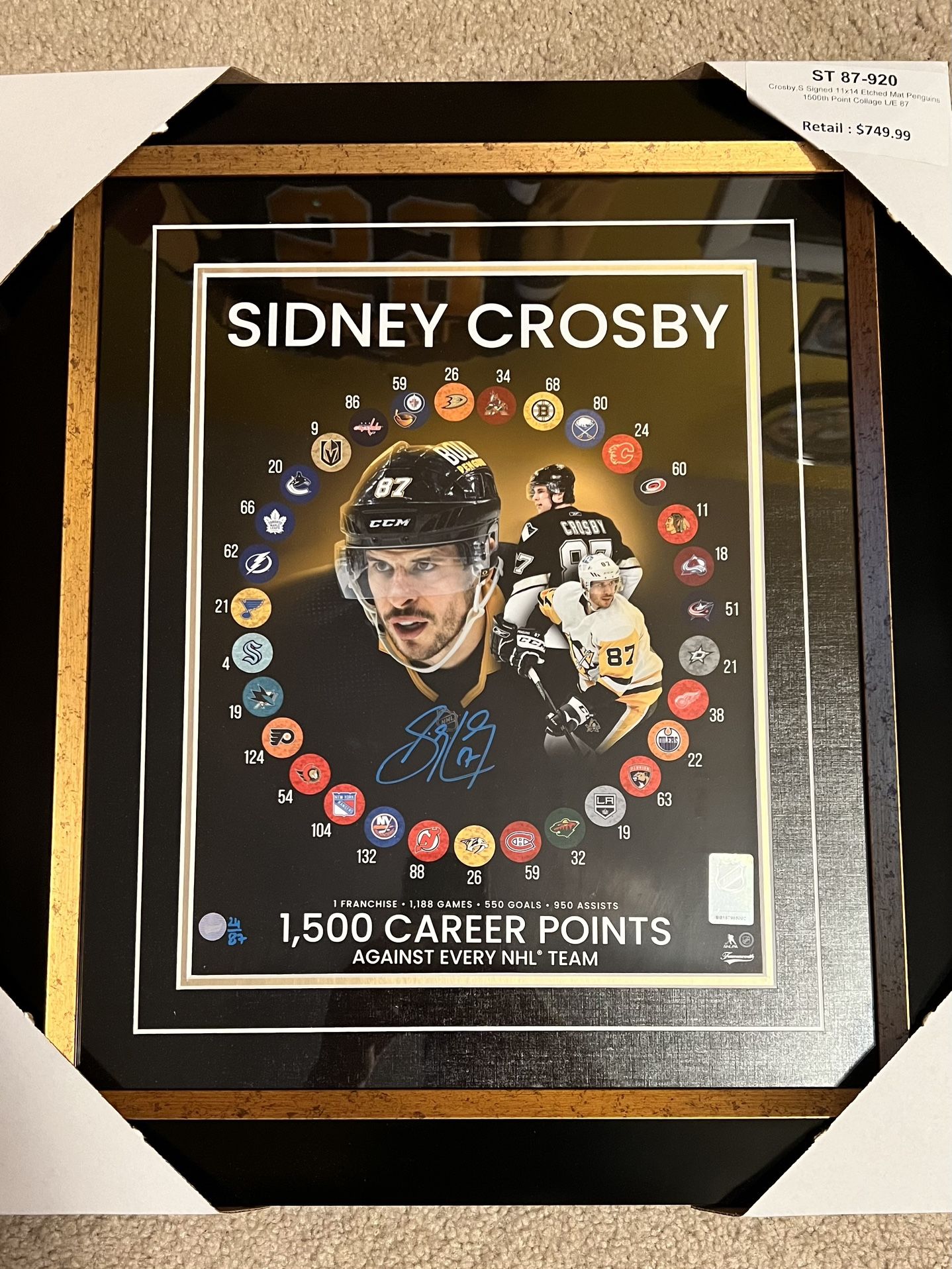 Sidney Crosby Autographed (Frameworth) 11x14 1,500 Points Canvas