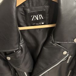 Men Zara Black Biker Jacket With Silver Details