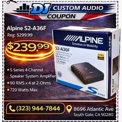 Alpine S Series Car Amp 4 Channel Speaker System Amplifier 720 Watts S2-A36F 🚨 Payment Options Available 🚨 No Credit Needed 🚨 
