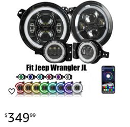 Headlights 9” inch round and 4” inch fog lights for jeep Wrangler JL or gladiator