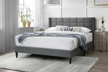 Queen size grey platform bed with ortho mattress