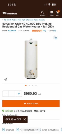 AO smith 40 gal gas water heater