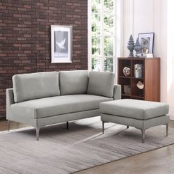 Living Room Sofa with Ottoman in velvet Light Gray couch chair recliner sectional