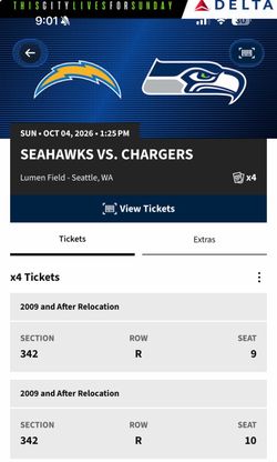 2 Seahawks vs Chargers Tickets 10/4