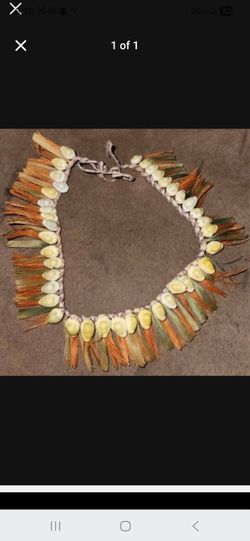 Vintage Shell and Raffia Tribal Necklace