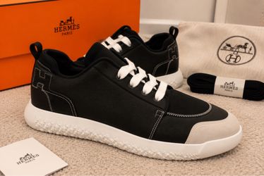 Hermès Vitesse Epsom Calfskin & Technical Canvas Sneakers – Black/White