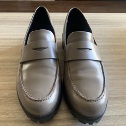 Ecco Womens Modtray Penny Loafers Shoes Chunky Lug Flats Taupe Leather Size 40/ 9 9.5