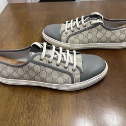 Gucci Beige/Gray Supreme Canvas And Leather Cap Toe Low Top Sneaker