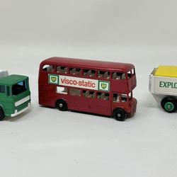 Vtg Lesney Matchbox Tanker #32, Bus #5, Alvis Stalwart #61 BP 3 Truck Lot