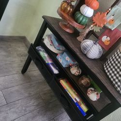 Black Wood Entry Side Table Catch All Desk With 2 Drawers 30 Hx 35W X14 D