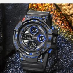 Men's blue Sport Watches Digital Led Silicone Strap 30M Waterproof Wrist Watch 