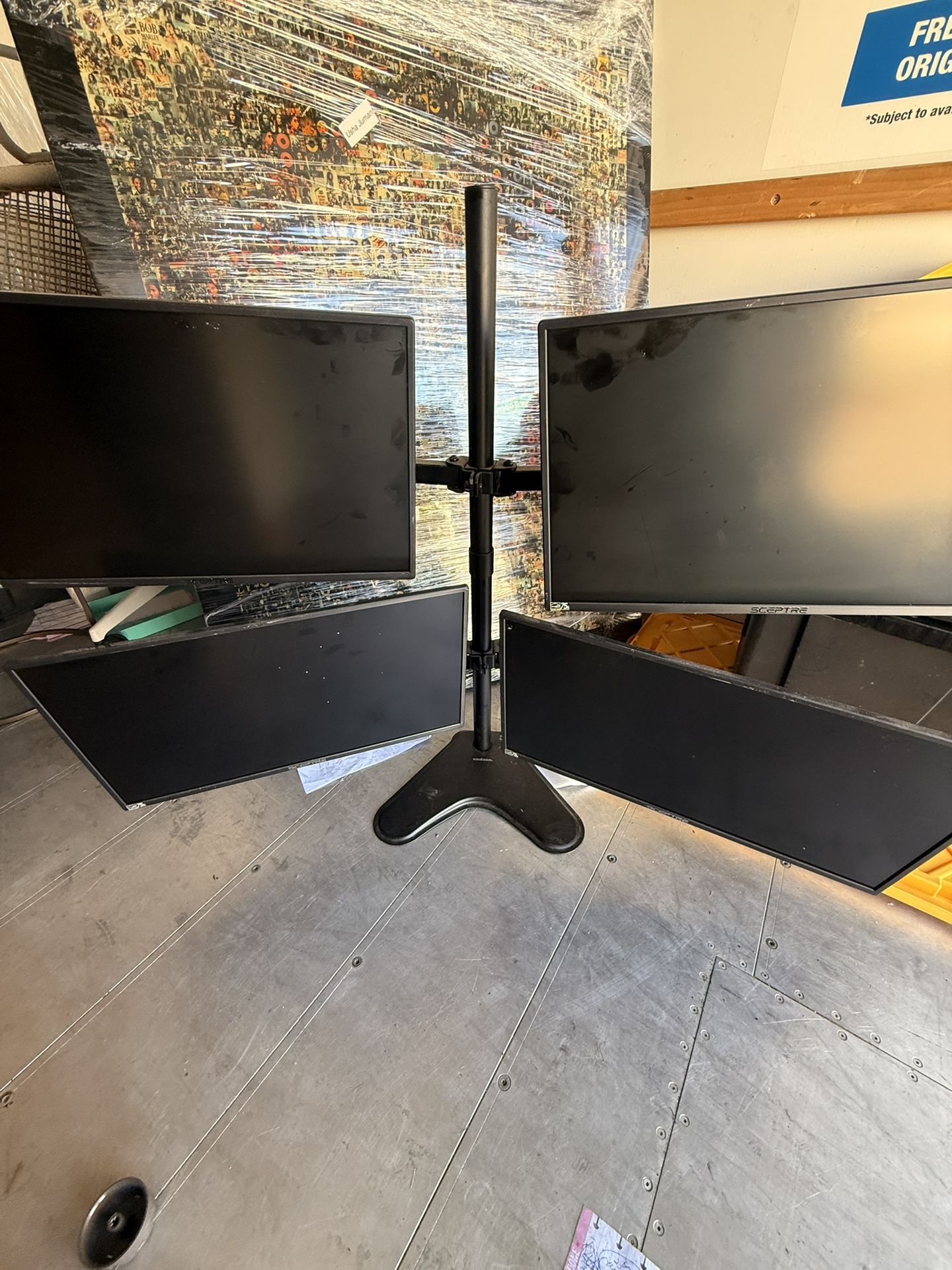 4-Monitor Workstation Setup – 24” Sceptre Screens + Quad Stand 
