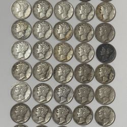 1940’s MERCURY DIMES ROLL (90% Silver) ~ Lot of 50