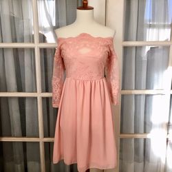 Pink Lace Cold Shoulder Dress