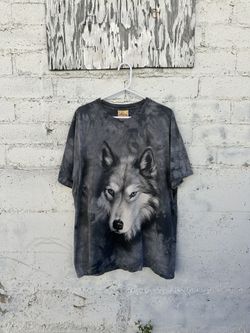 Vintage Y2K 2002 The Mountain Wolfe Eyes Grey Tie Dye Graphic Size Large