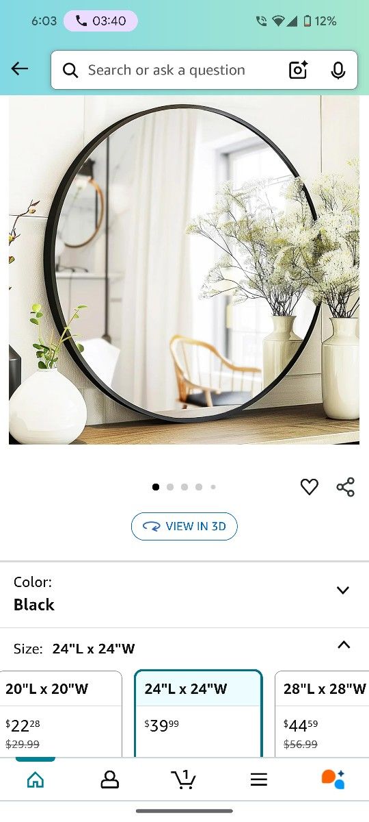 Brand New Black Circle Mirror