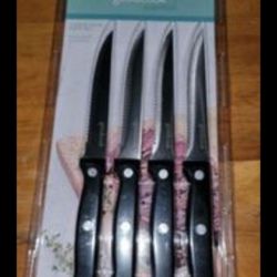 🙂 NEW 4 PIECE NEVER NEED 5HARPENIN6 5TEAK KNIF3 SET