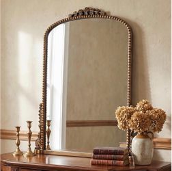 24 x 32in Arched Wall Mirror with Gold Beaded Frame