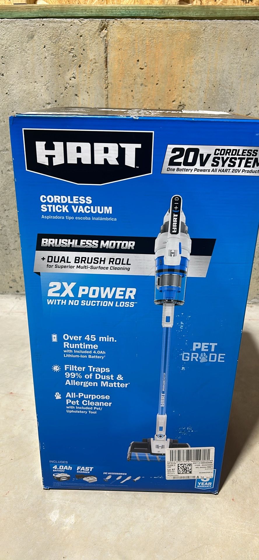 HART HPSV25 - 20-Volt Vertical Bin Dual Brushroll Stick Vacuum with Battery