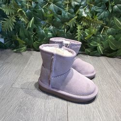 Bearpaw Zip Up Boots Girls Size 5 Lilac Wool Lined Winter Relaxed Warm Suede