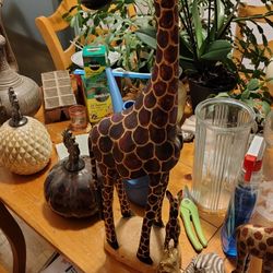 African Giraffe Wood Carving
