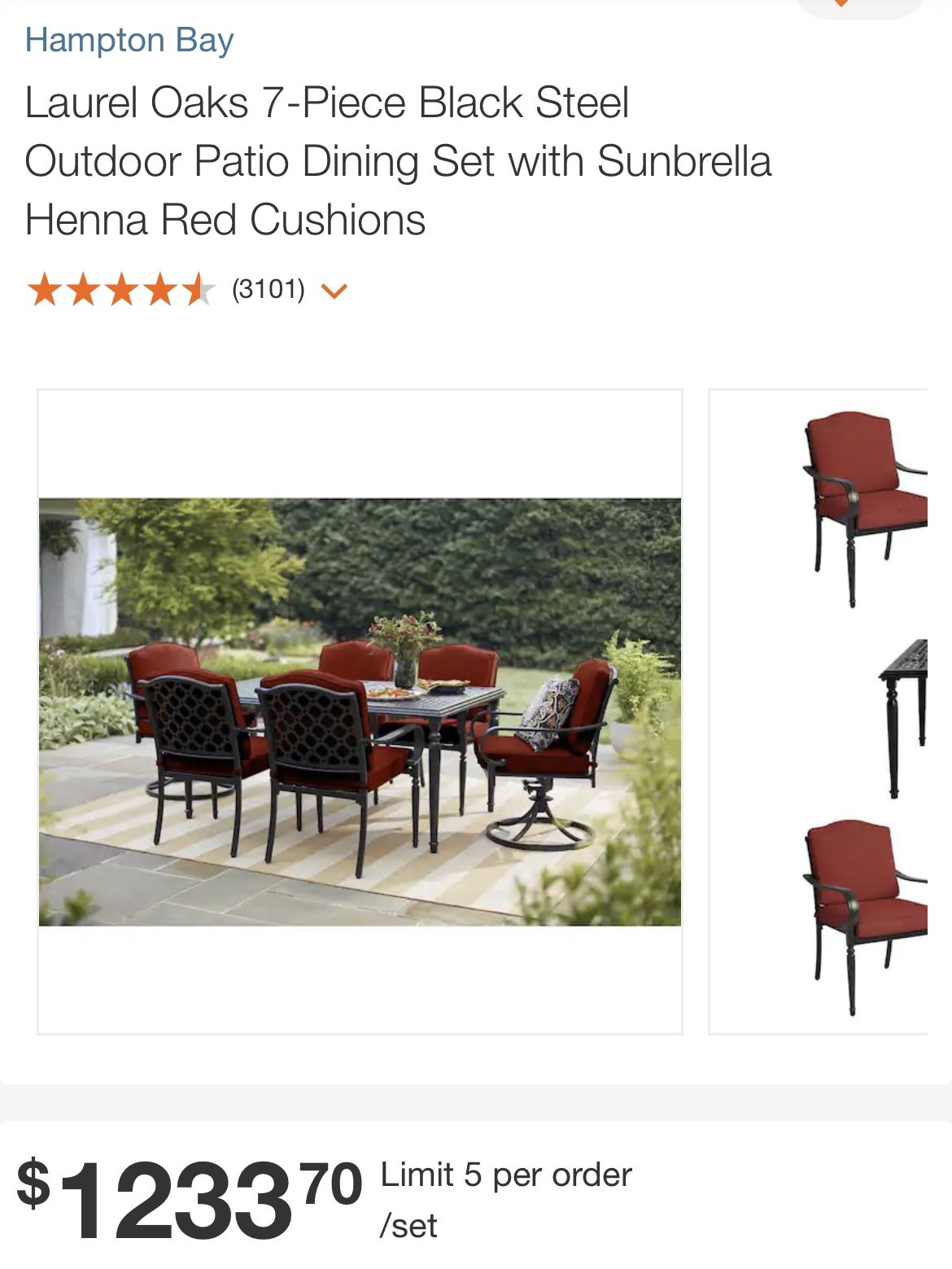 Hampton bay Laurel Oaks 7Piece Black Steel Outdoor Patio Set with