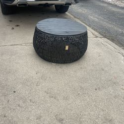 Wicker Barrel , Wooden Top , Coffee Table, 34 inch round, 18 high, Black, $35