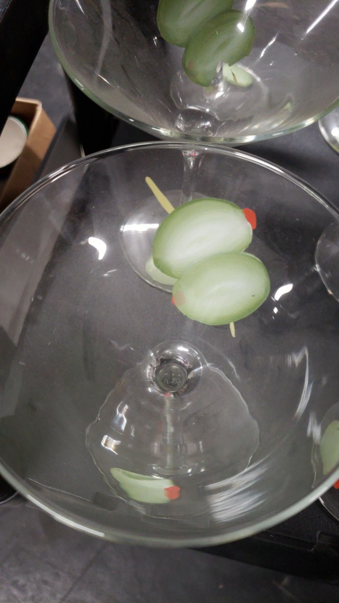6 Hand Painted Novelty Green Olive Martini Glasses
