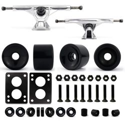 Longboard Truck Wheel Hardware Set Black Wheels Silver 7 inch Trucks 70mm
