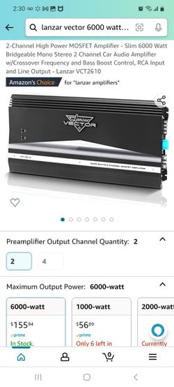 2 channel 6000 watt amplifier (Lanzar Vector) for Sale in