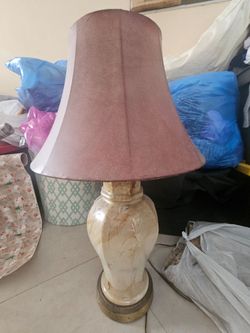 Marble-Look Table Lamp with Pink Shade