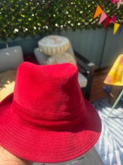 Authentic Hermès Red Corduroy Fedora Hat