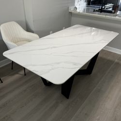 White Marble 71” Rectangular Sintered Stone Dining Table
