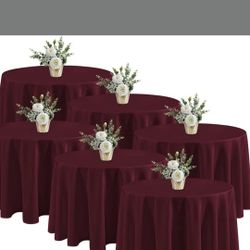 Fitable 6 Pack Burgundy Round Table Clothes - 90 Inches in Diameter - Stain Resistant and Washable Tablecloths, Polyester Fabric Table Covers for Wedd