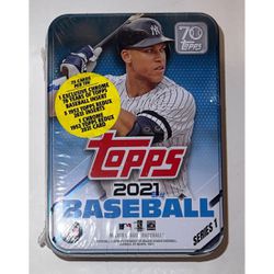2021 Topps Series 1 Baseball Tin Box Collectible Aaron Judge 75 Cards MLB Cards Brand New Factory Sealed 