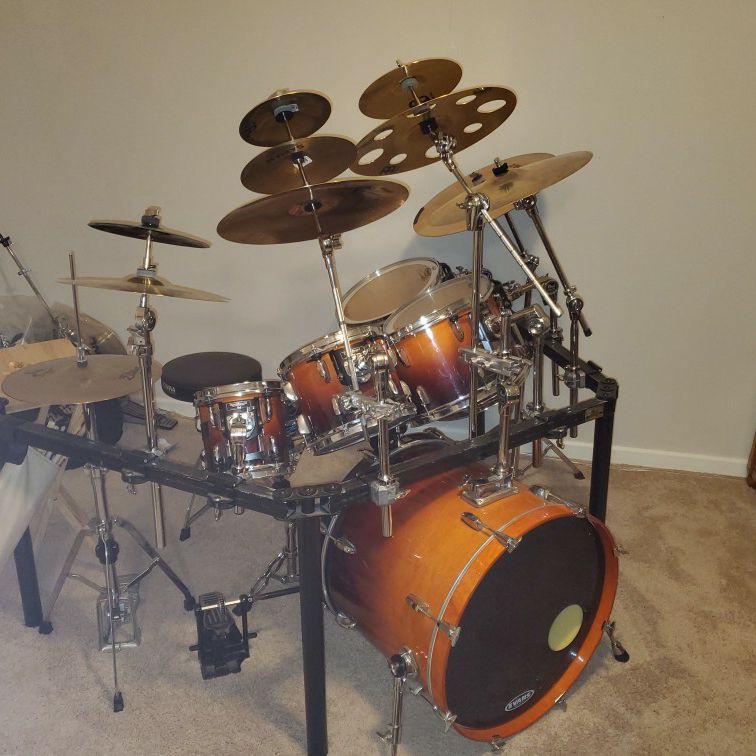7 Piece Pearl Orange Burst Pro Drums
