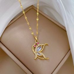 18k Gold Plated Butterfly Pendant Necklace Fashion Women's luxury Jewelry Gift