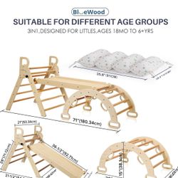 Pikler Triangle Set Natural Wood Toddler Climbing Jungle Gym