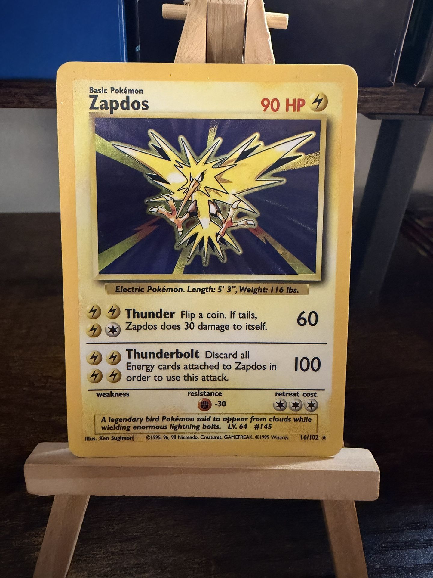 Vintage Pokémon Card Zapdos Base Set Card LP Holo Rare