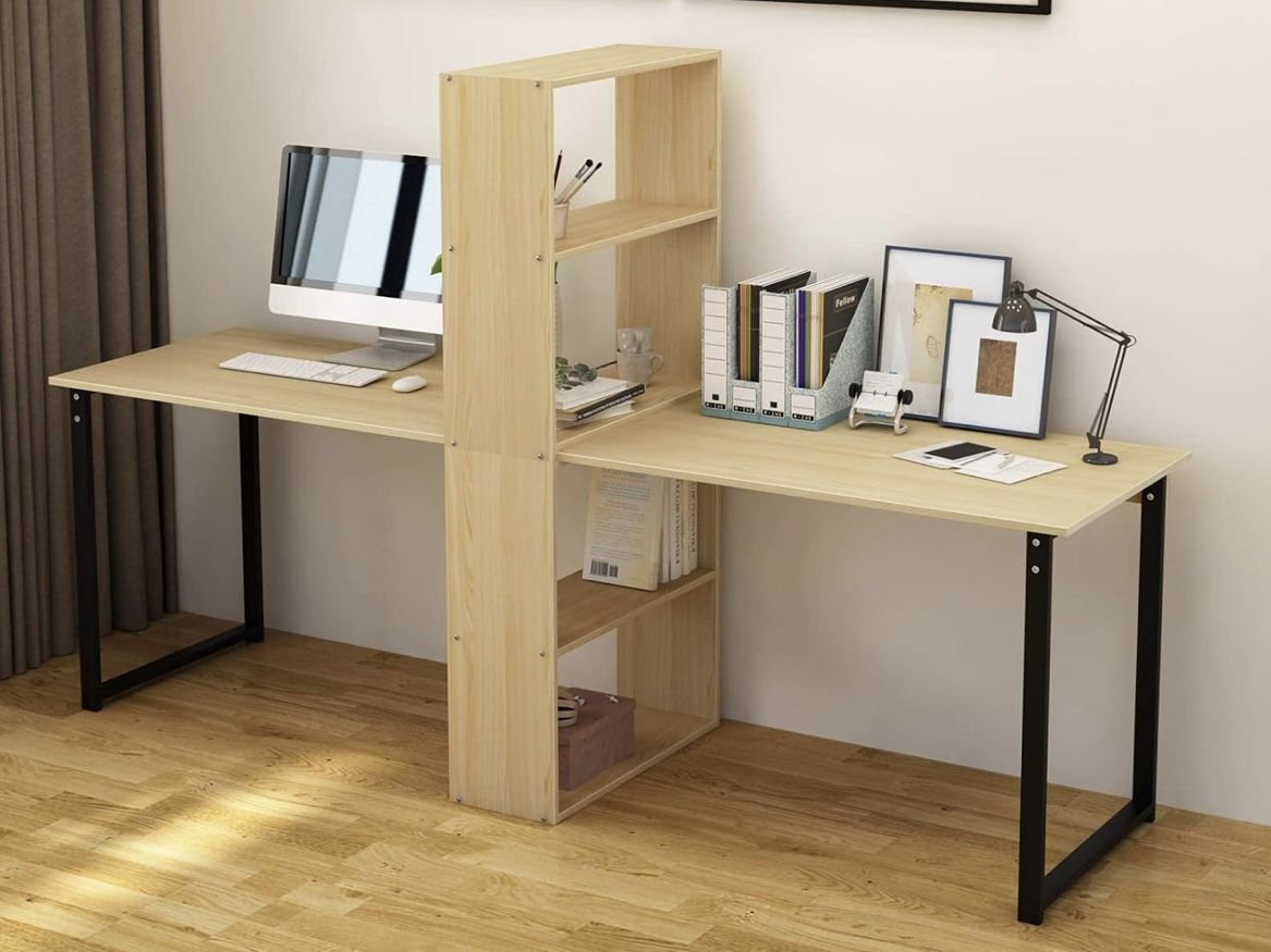 Large Two Person Desk With Bookcase