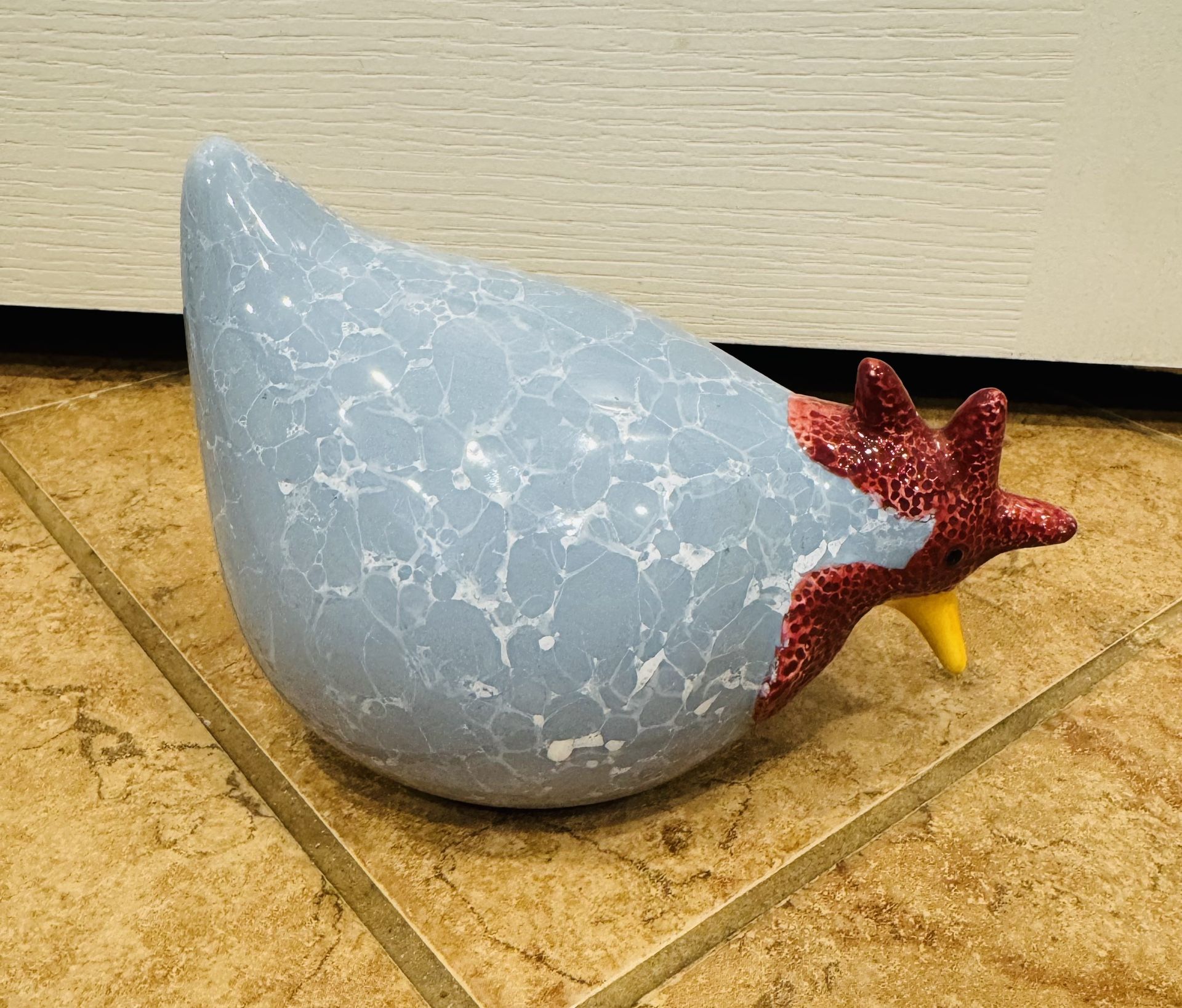 CBK Limited Blue Marbled Ceramic Rooster Figurine a small nicks on head - $10