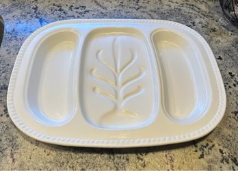 Vintage California Pottery "Tree of Life" Divided Serving Platter / Meat Tray